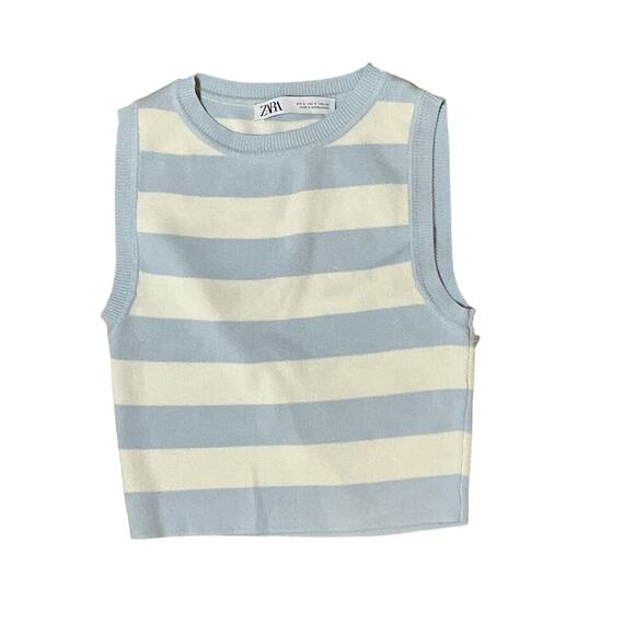 ZARA Cropped Knit Tank Top Sleeveless Stripped Light Blue/Red 2 Pc Bundle Size S - Picture 5 of 9